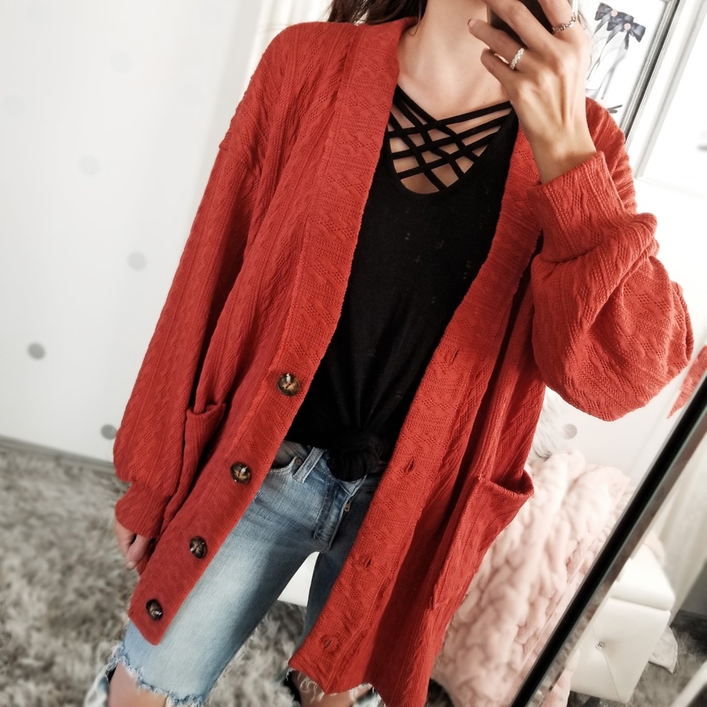 Long Fall Cardigan Cozy Cable Knit Sweater Button Down Cardi Pockets